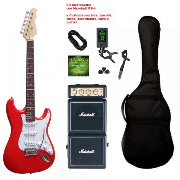 Stratocaster Red con Marshall MS-4 e Accessori