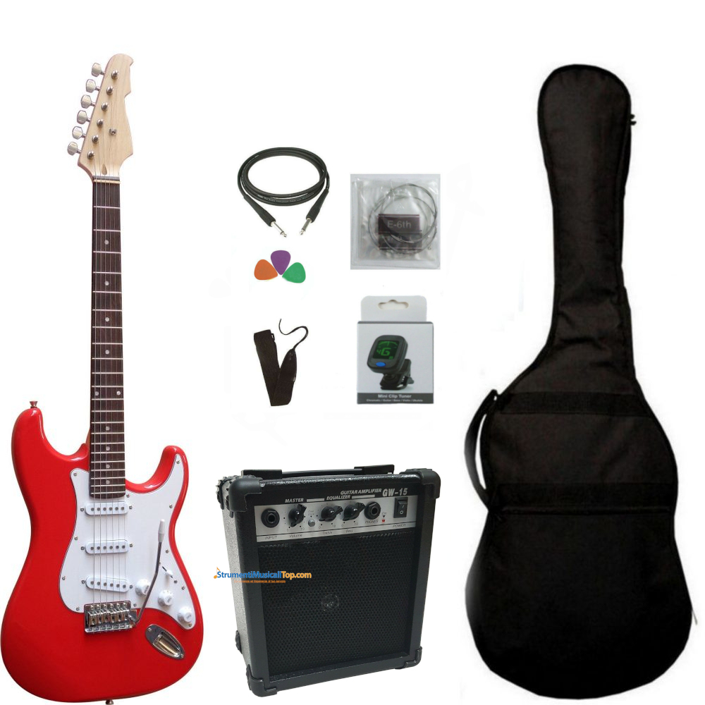 Kit Chitarra Stratocaster Rossa e Amplificatore Vision