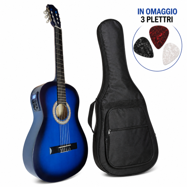 Chitarra Classica Amplificata 4/4 Blu 5Bande+Tuner Integrato e Accessori Inclusi