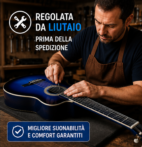 Chitarra Classica Amplificata 4/4 Blu 5Bande+Tuner Integrato e Accessori Inclusi - immagine 5