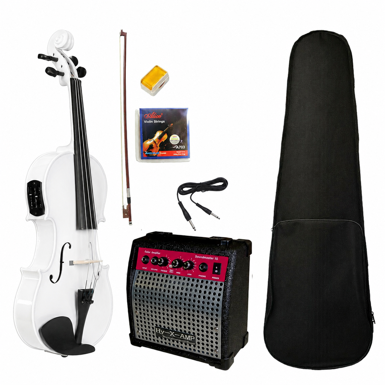 Violino Bianco Acustico ed Elettrico 4/4 con Amplificatore e Accessori