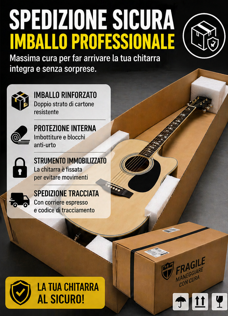 Chitarra Acustica Natural Elettrificata SMT Cutaway 41″con Accessori - immagine 5