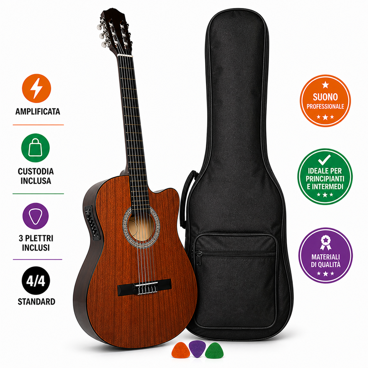 Chitarra Classica Natural CW 4/4 Elettrificata 4b + Borsa