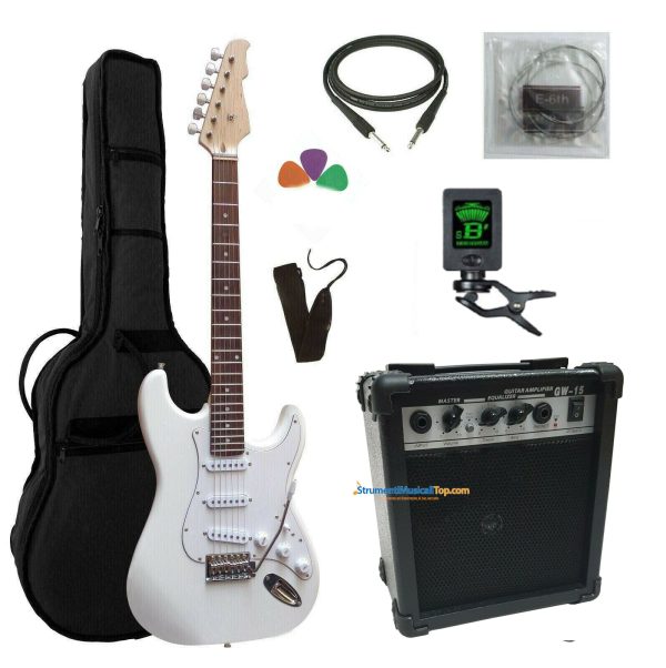 Kit Chitarra Stratocaster SMT Bianca e Amplificatore