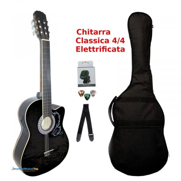 Chitarra Classica Nera Cutaway 4/4