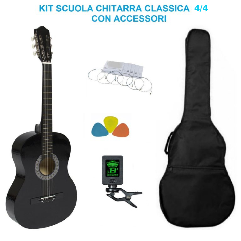 Chitarra Classica Nera 4/4 -Kit Scuola