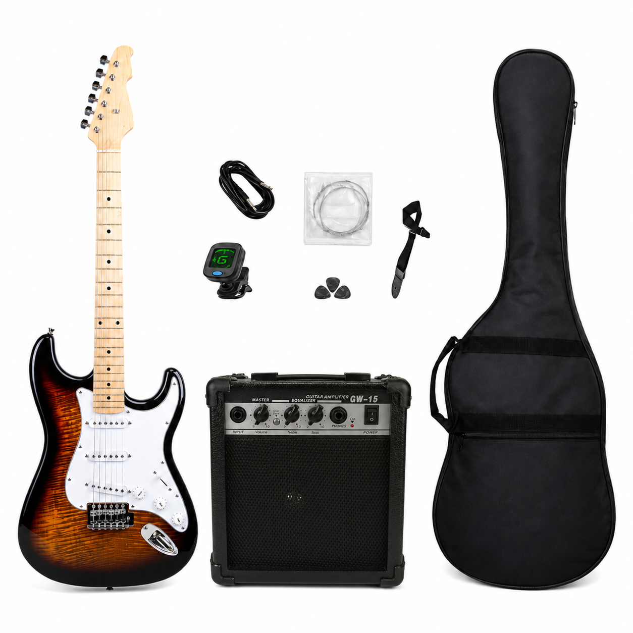 Kit Chitarra Stratocaster Sunburst Flammed e Amplificatore