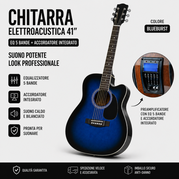 Chitarra Elettroacustica 41” SMT Blueburst con EQ e Accordatore 