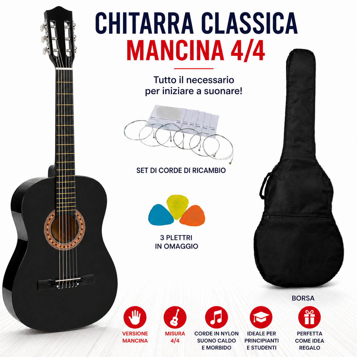 Chitarra classica Mancina 4/4 Nera