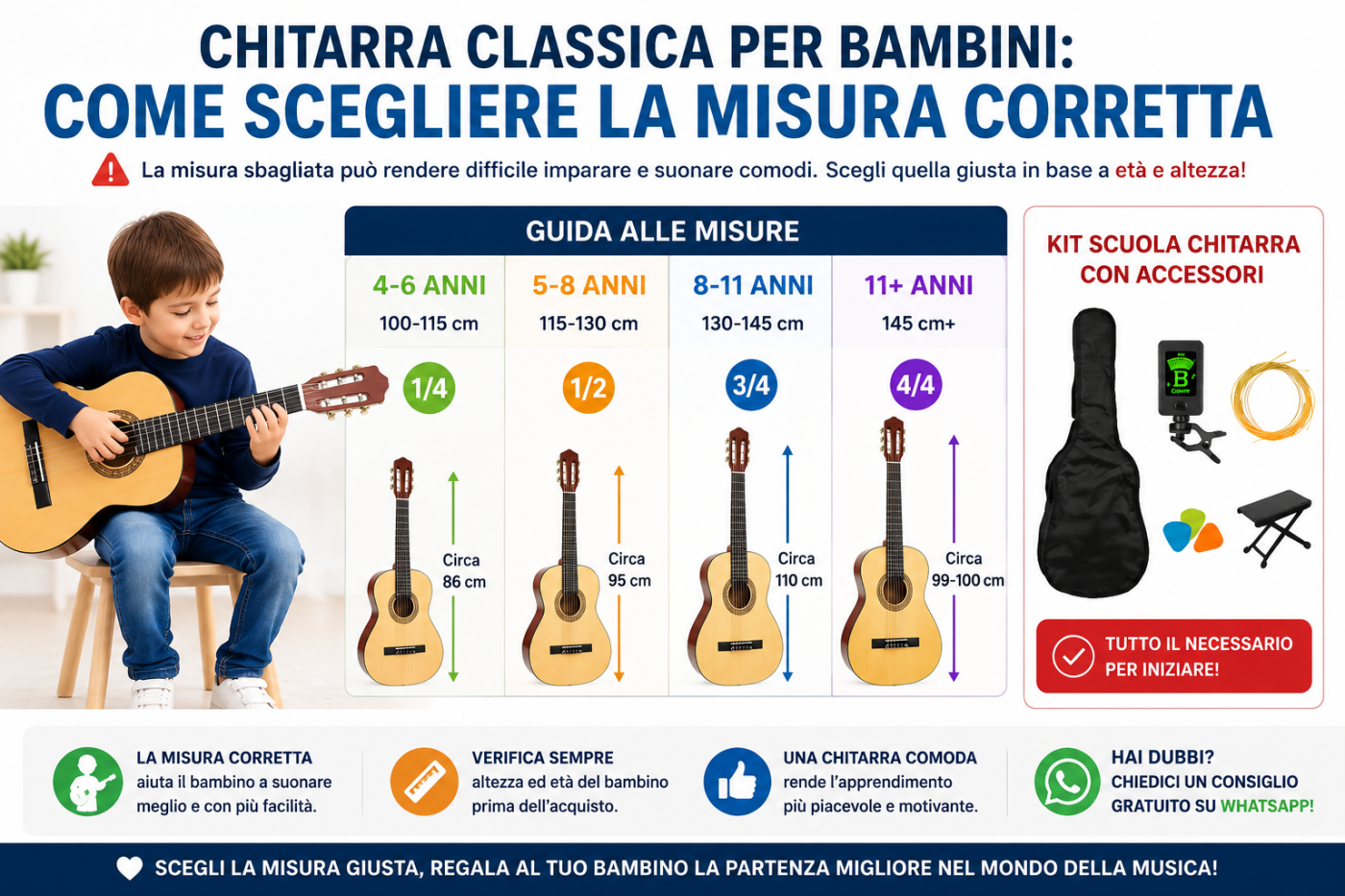 Misure chitarra classica per bambini in base a età e altezza
