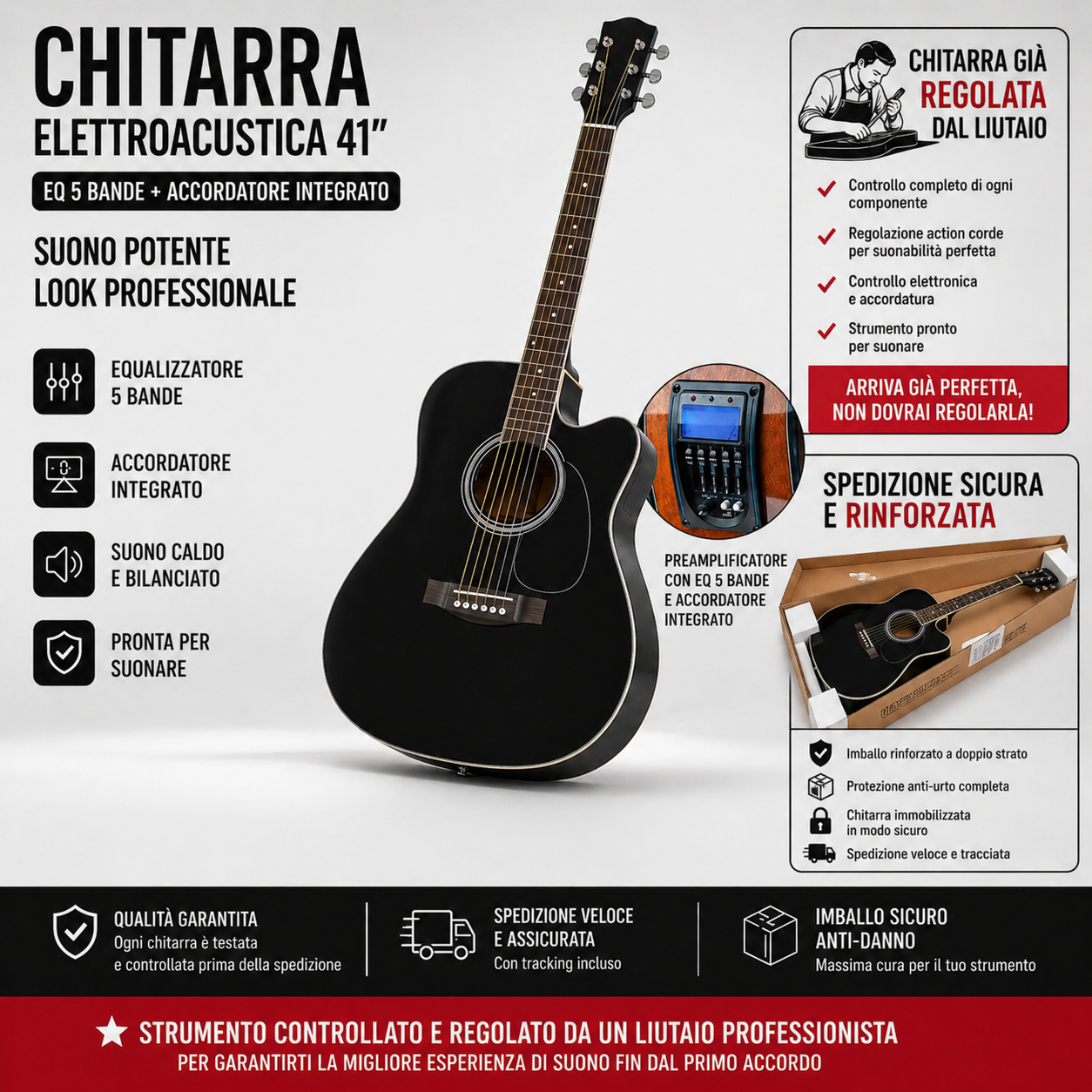 Chitarra-Acustica-Elettrificata-41″Nero