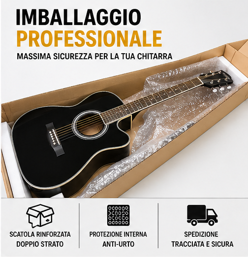 Chitarra Acustica Elettrificata 41″Nero 5B+Tuner - immagine 6