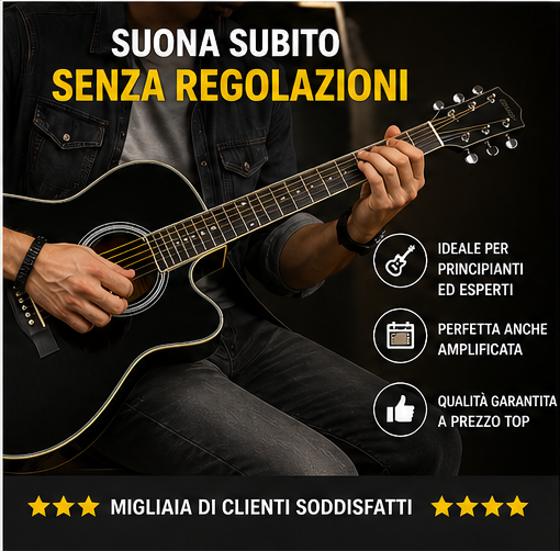 Chitarra Acustica Elettrificata 41″Nero 5B+Tuner - immagine 5