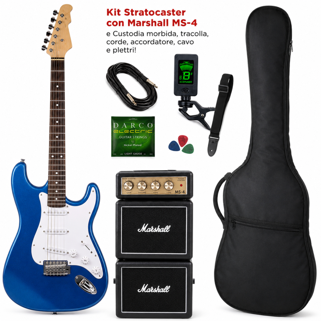 Kit chitarra elettrica per principianti con amplificatore Marshall MS-4 e accessori completi