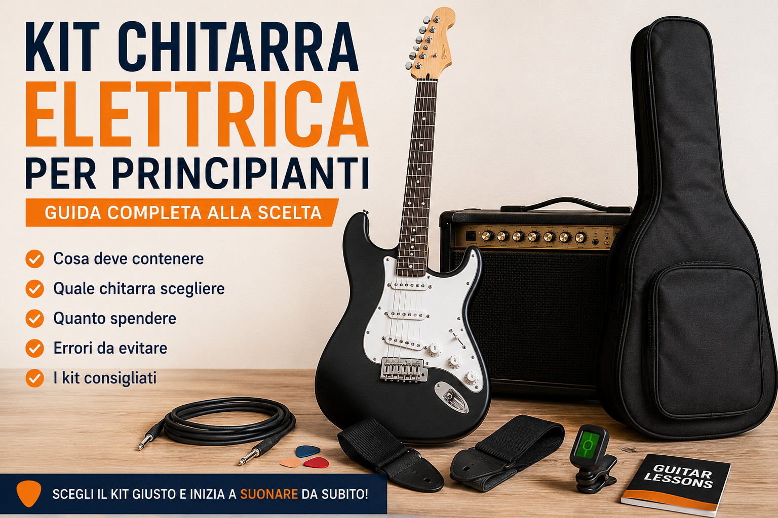 Kit chitarra elettrica per principianti con amplificatore, custodia e accessori per iniziare a suonare