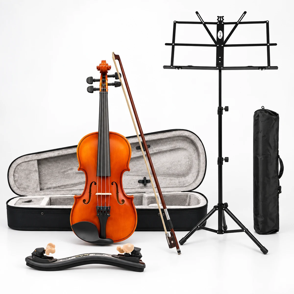 Kit violino FFALSTAFF con custodia, archetto, spalliera FOM e leggio