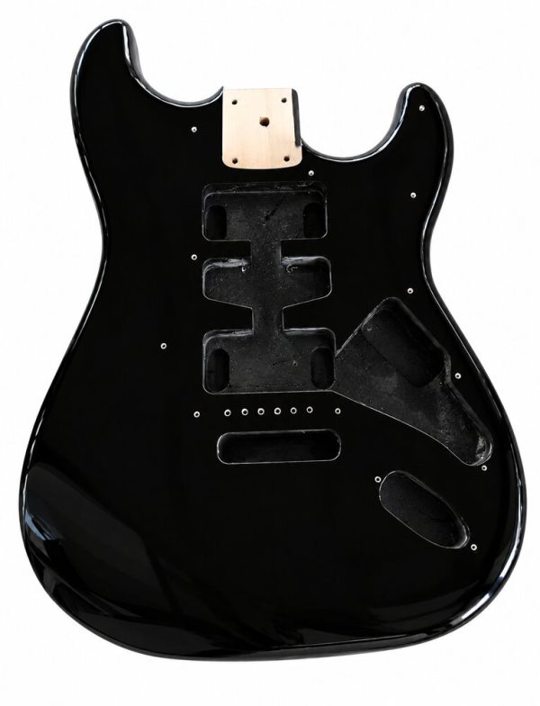 Corpo chitarra tipo Stratocaster nero SMT in ontano, fronte – immagine illustrativa