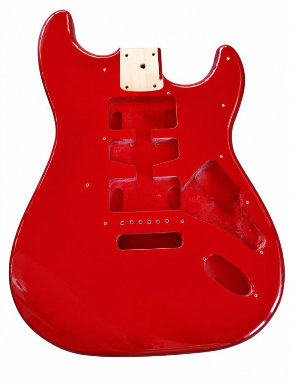 Corpo chitarra tipo Stratocaster rosso SMT, vista fronte – immagine illustrativa