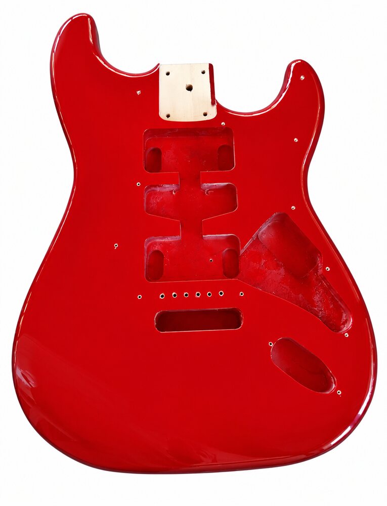 Corpo chitarra tipo Stratocaster rosso SMT, vista fronte – immagine illustrativa