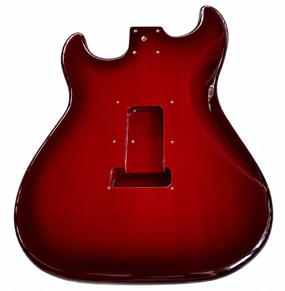 Corpo chitarra tipo Stratocaster rosso trasparente SMT, vista retro – immagine illustrativa