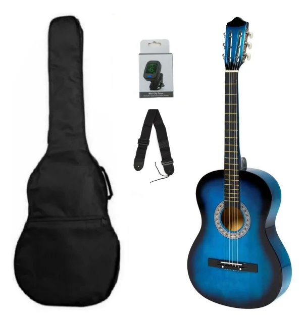 Chitarra Classica Mancina 3/4 Blu con Custodia e Accessori