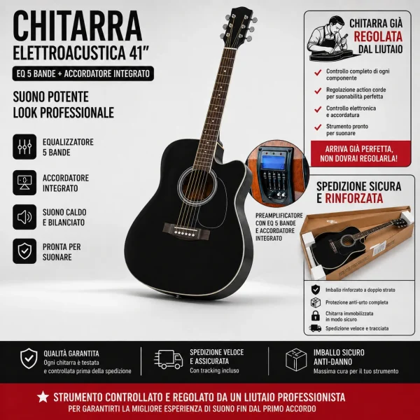 Chitarra-Acustica-Elettrificata-41″Nero