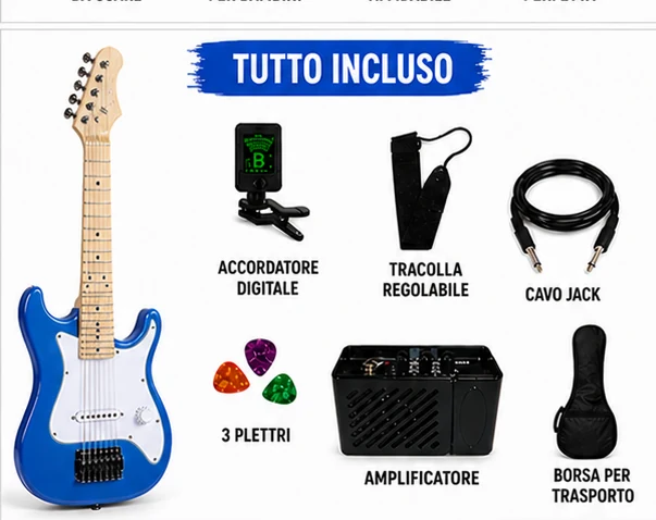 Chitarra Elettrica Junior Rock con Amplificatore e Accessori (Blu)