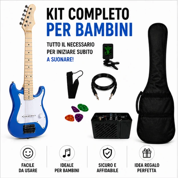 Chitarra Elettrica Junior Rock con Amplificatore e Accessori (Blu)