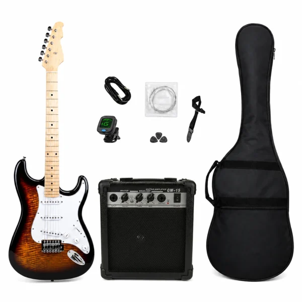 Kit Chitarra Stratocaster Sunburst Flammed e Amplificatore